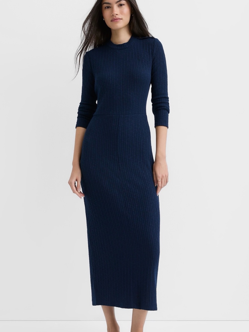NWT LOFT Navy Ribbed Long Sleeve Maxi Knit Dress